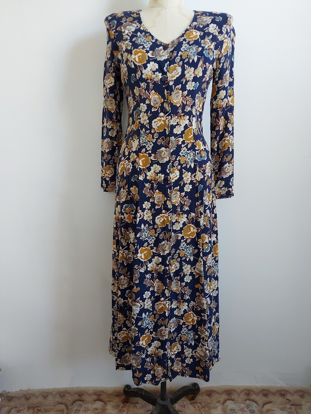 Vintage Floral Dress Button Front Corset Back  Modest Boho